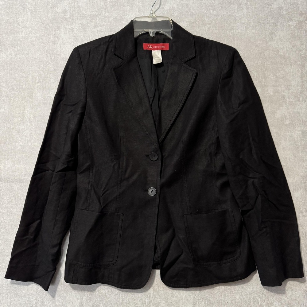 Anne Klein Blazer Womens 6 Black Two Button Lined Career Work Suit Jacket